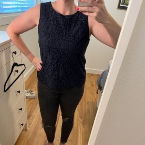 Lace sleeveless top in navy